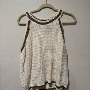 Amour Vert Cream and Brown Knit Tank Top
